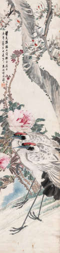 朱梦庐（1826～1900） 双鹤图 立轴 设色纸本