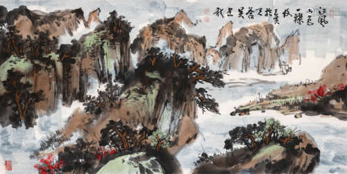 吴岳秋（b.1956） 江风山色 镜心 设色纸本