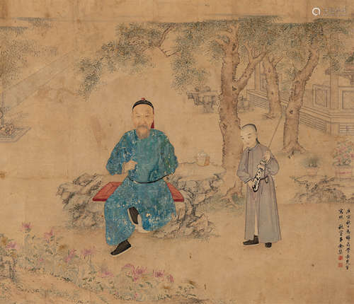 余集（1738～1823） 松荫课子图 镜心 设色纸本