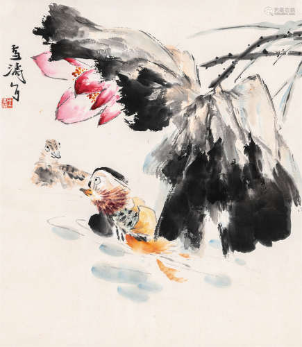 王雪涛（1903～1982） 荷花鸳鸯 立轴 设色纸本