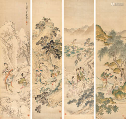 杨应选（1853～1929） 仕女四屏 镜心 设色绢本