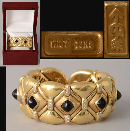 歐洲古董18K金手鐲貴石鑲嵌