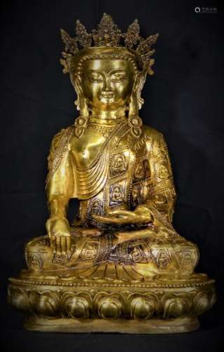 An Estate Tibetan Gilt Pondering-pose Statue Display
