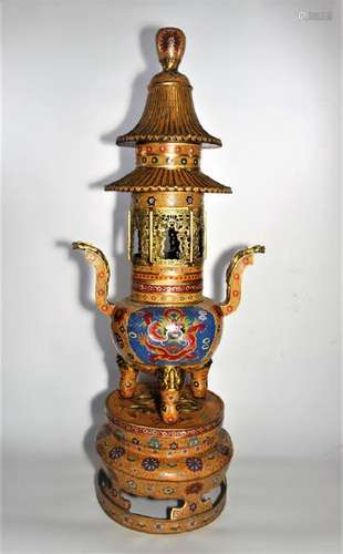 Large Chinese Qing Dynasty Enameled Bronze Incense