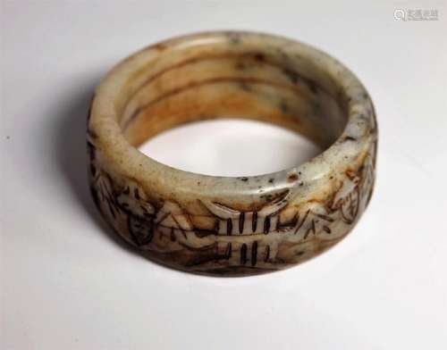 Chinese Han Dynasty Hetian Jade carved bangle bracelet