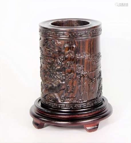 Chinese Zi-Tan Wood Carved Brush Holder