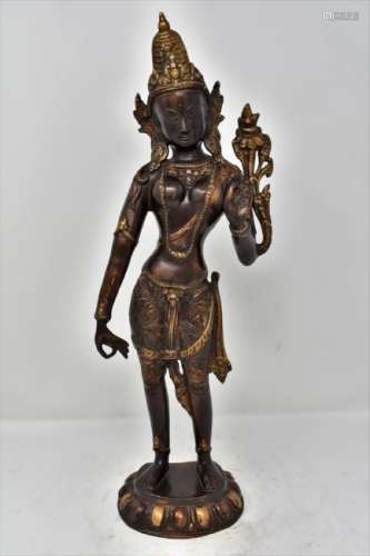 Nepal Gilt Bronze Lotus Hand Kwanyin