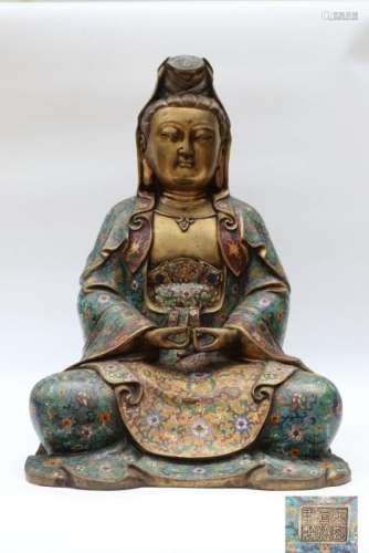 Chinese large Ming Dynasty cloisonne enameled Guanyi