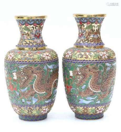 Pair of Chinese Qing Dynasty enameled Bronze vase