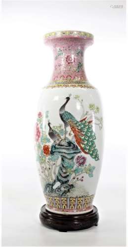 Large Chinese 19th Century Famille Rose Porcelain Vase