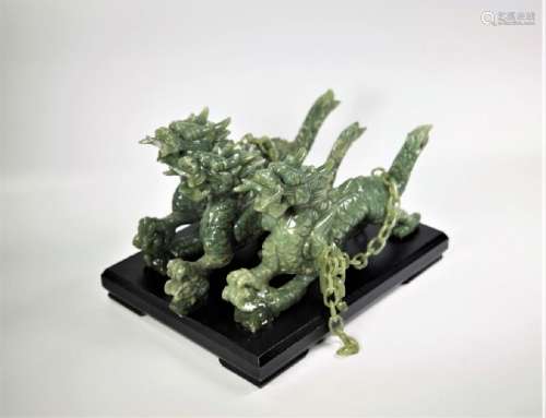 Large Chinese Jade Carving Dragon Group