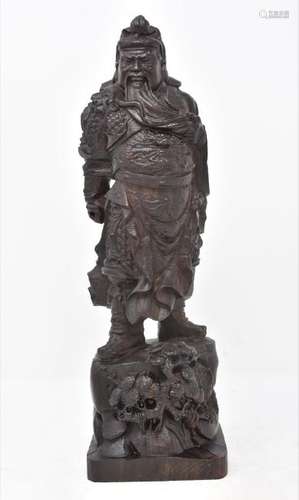 Chinese Qing Dynasty Rosewood Carving Warrior Statue