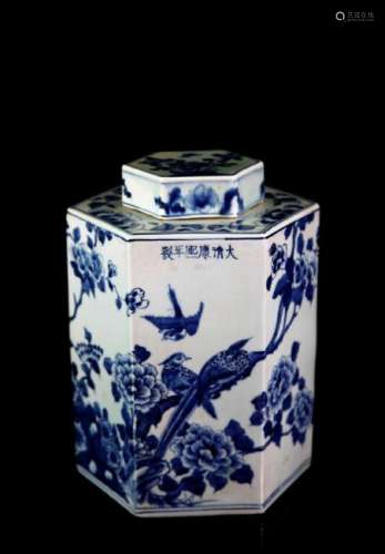 Chinese Qing Dynasty Blue & White Porcelain Tea Jar