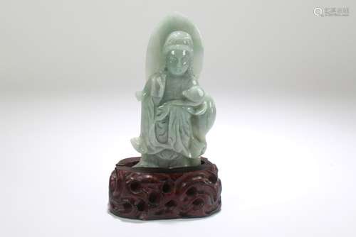 A Chinese Jade-curving Guanyin Statue Display