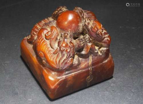 A Chinese Duo-beast Estate Soapstone Seal