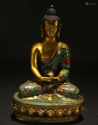 A Chinese Bat-framing Estate Cloisonne Buddha Statue