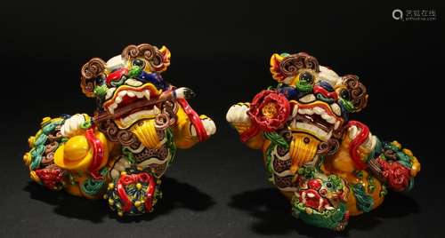 A Pair of Chinese Porcelain Myth-beast Display