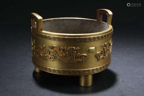 A Chinese Tri-podded Estate Gilt Censer Display