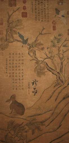 An Estate Chinese Poetry-framing Rabbit-portrait Scroll