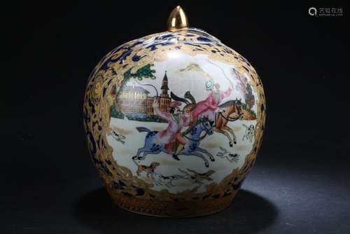 A Chinese Story-telling Estate Lidded Porcelain Vase