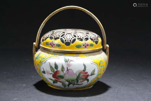 A Handled Chinese Estate Windowed Cloisonne Censer