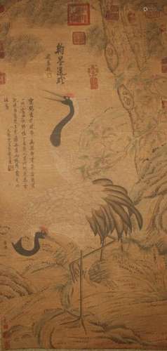 A Chinese Crane-fortune Poetry-framing Scroll Display