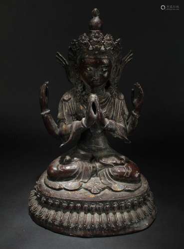 A Chinese Multi-face Lotus-seated Estate Buddha Statue