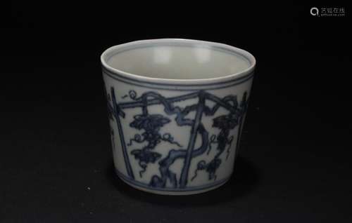 A Chinese Plant-fortune Blue and White Porcelain Cup