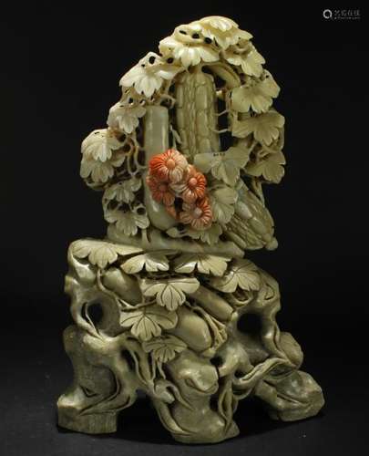 A Chinese Nature-sceen Soapstone Massive Display Statue