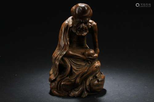 A Lohan-pondering Chinese Estate Bamboo-fortune Statue