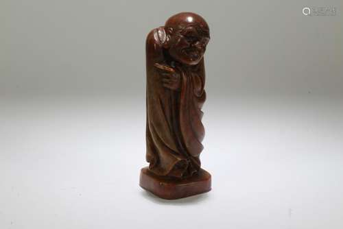 A Chinese Damo-portrait Estate Soapstone Seal Statue