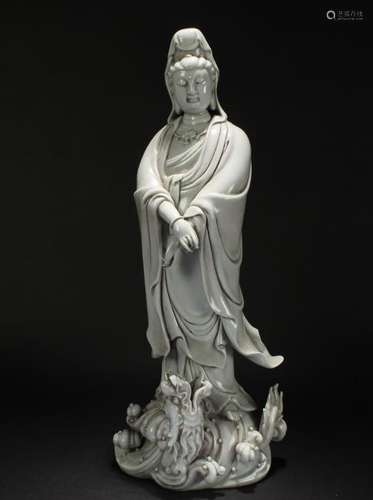 A Chinese White Porcelain Religious Guanyin Statue