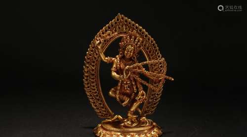 An Estate Tibetan Fortune Gilt Statue Display