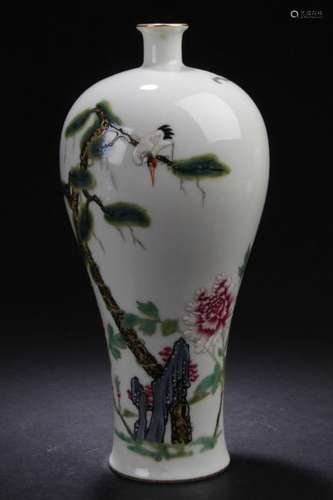 A Crane-fortune Chinese Estate Porcelain Vase Display