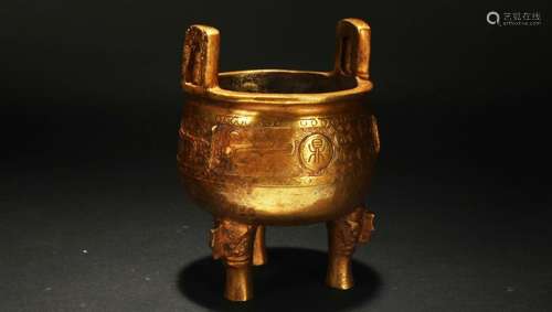 An Estate Chinese Gilt Tri-podded Censer