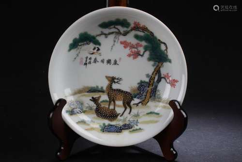 A Chinese Deer-portrait Estate Porcelain Display Plate