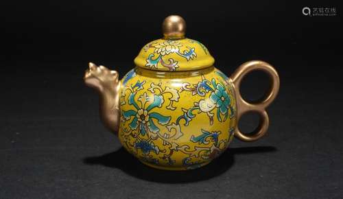 A Chinese Lidded Cloisonne Estate Tea Pot Display