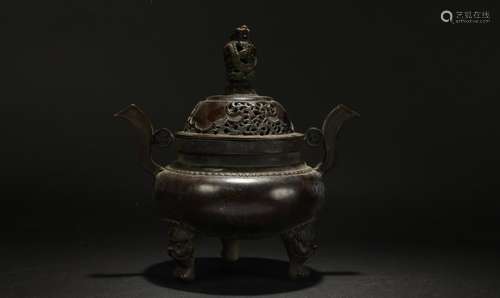 A Chinese Tri-podded Estate Duo-handled Display Censer