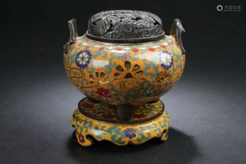 A Circular Seated Chinese Estate Cloisonne Censer