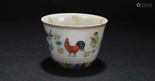 An Estate Chinese Rooster-fortune Porcelain Cup Display