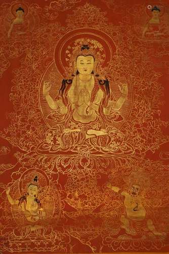 A Tibetan Religious Buddha-fortune Display Thangka