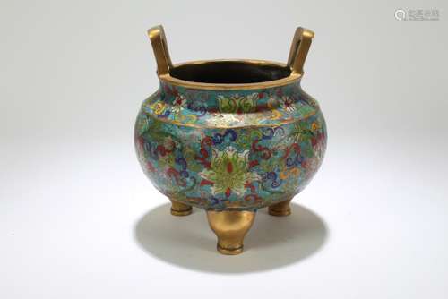 A Chinese Tri-podded Bat-framing Cloisonne Censer