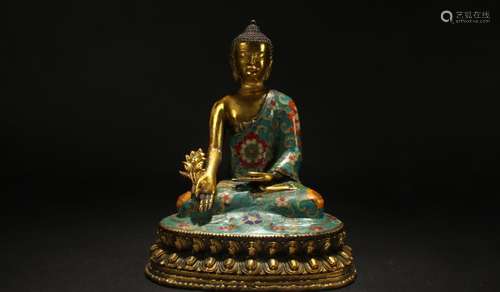 A Chinese Lotus-seated Religious Cloisonne Buddha