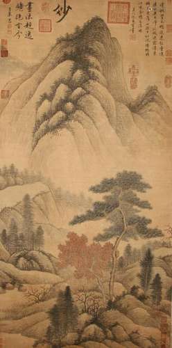 A Chinese Abstract-style Mountain-view Scroll Display