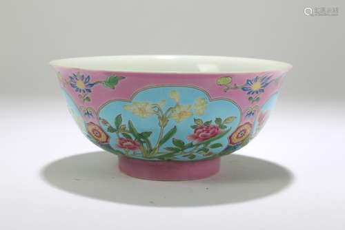 A Chinese Pink-fortune Nature-sceen Porcelain Bowl