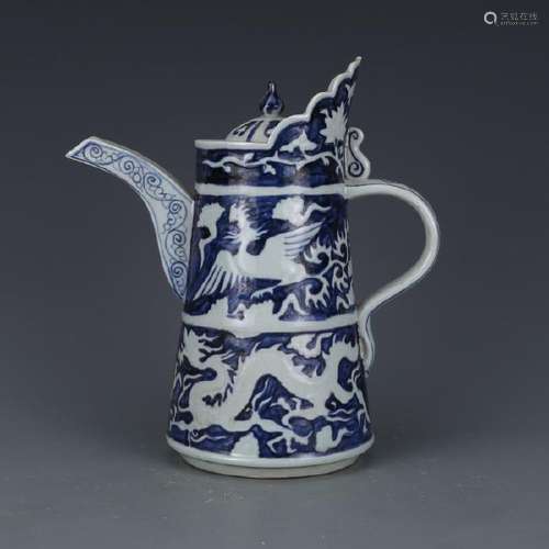 A BLUE & WHITE DRAGON & PHOENIX TEAPOT MING DYNASTY.