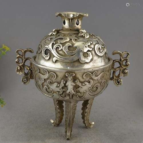 A SILVER DRAGON CENSER QING DYNASTY.