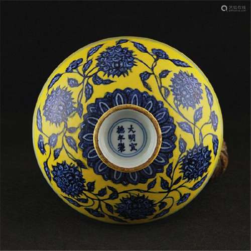 A YELLOW & BLUE LOTUS BOWL XUANDE MARK 14TH/C.