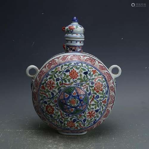 A FAMILLE VERTE MOON FLASK YONGLE MARK 14TH/C.