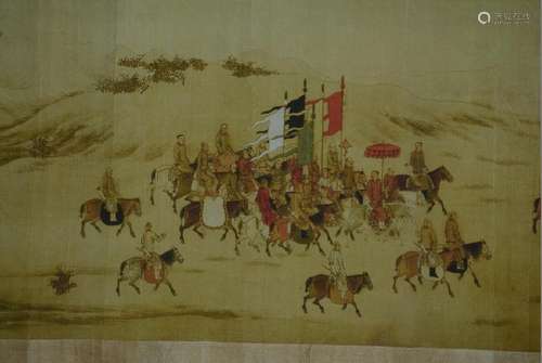 A RARE INK & COLOR FAMILLE ROSE PAINTING QING DYNASTY.